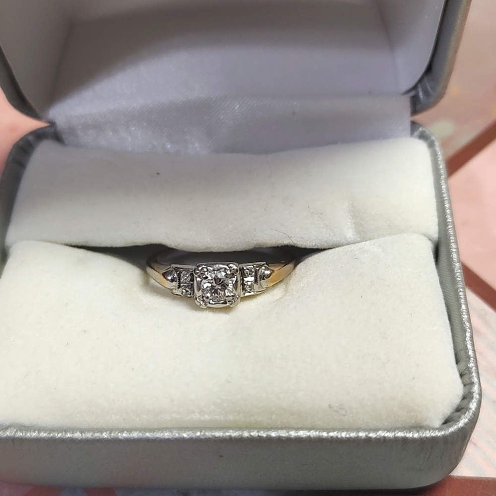 14k yellow gold antique diamond engagement ring.